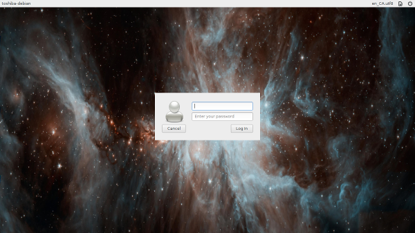 Log in screen with Orion Nebula background alt text